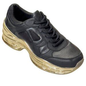 CAPE ROBBIN Attitude C Womens Shoes Black Faux Leather Sneakers Gold-tone Size 9